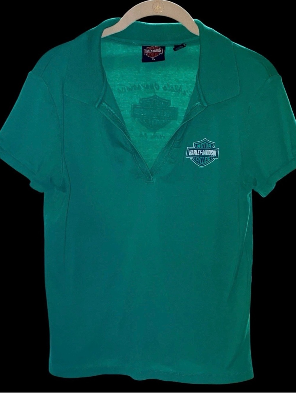 Harley Davidson Women's Size XL GREEN Polo Shirt Short Sleeve. YORK PA PLANT Y2K